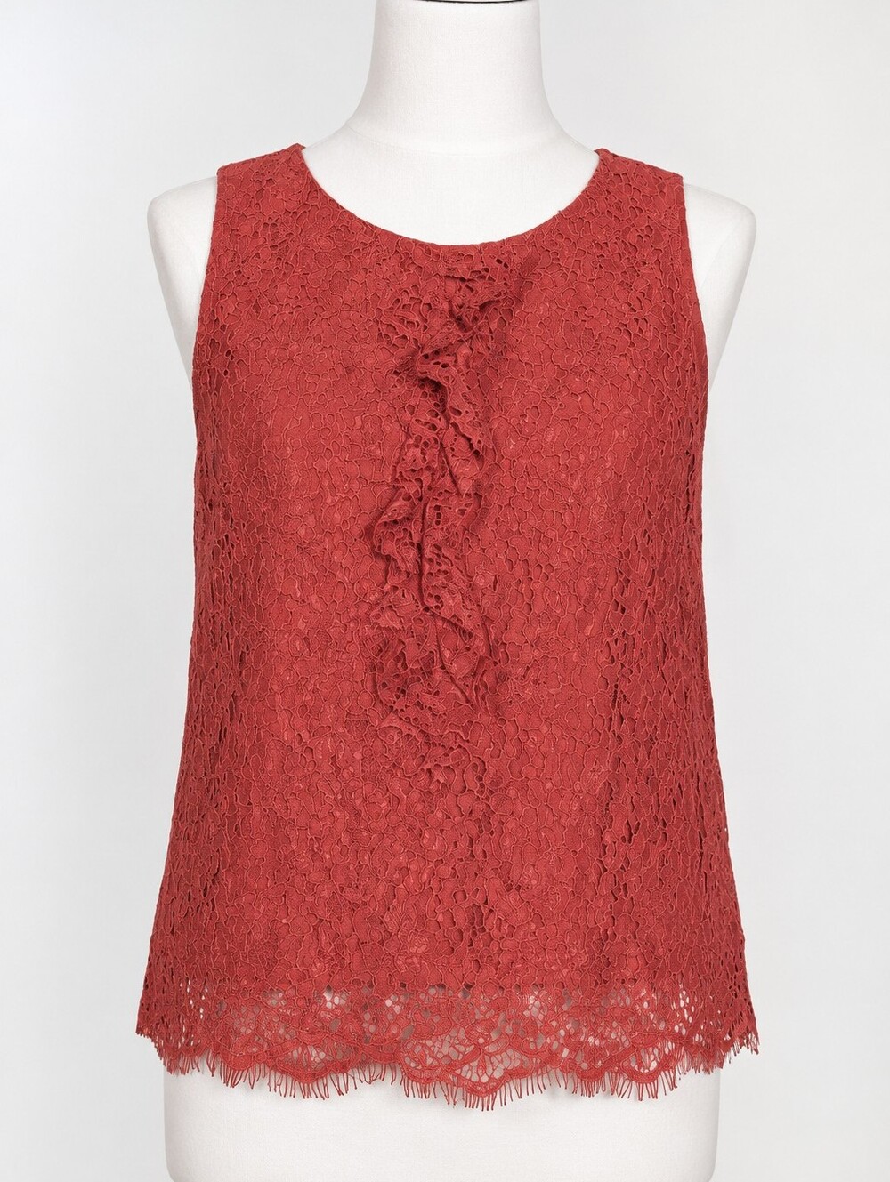NEW YORK & COMPANY Lace Ruffle Front Sleeveless Top.  NWT